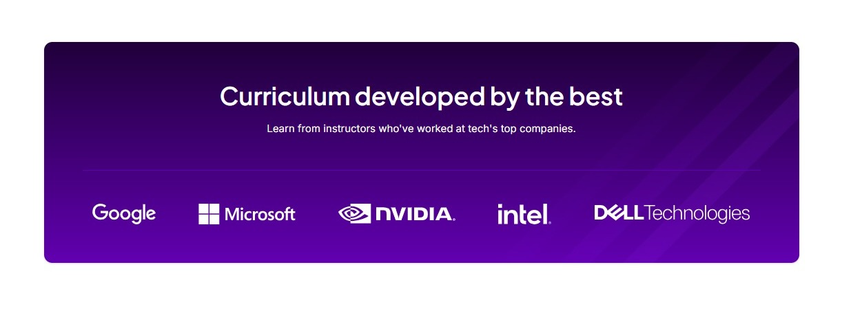 Curriculum developed by the best, with logos of Google, Microsoft, NVIDIA, Intel, and Dell